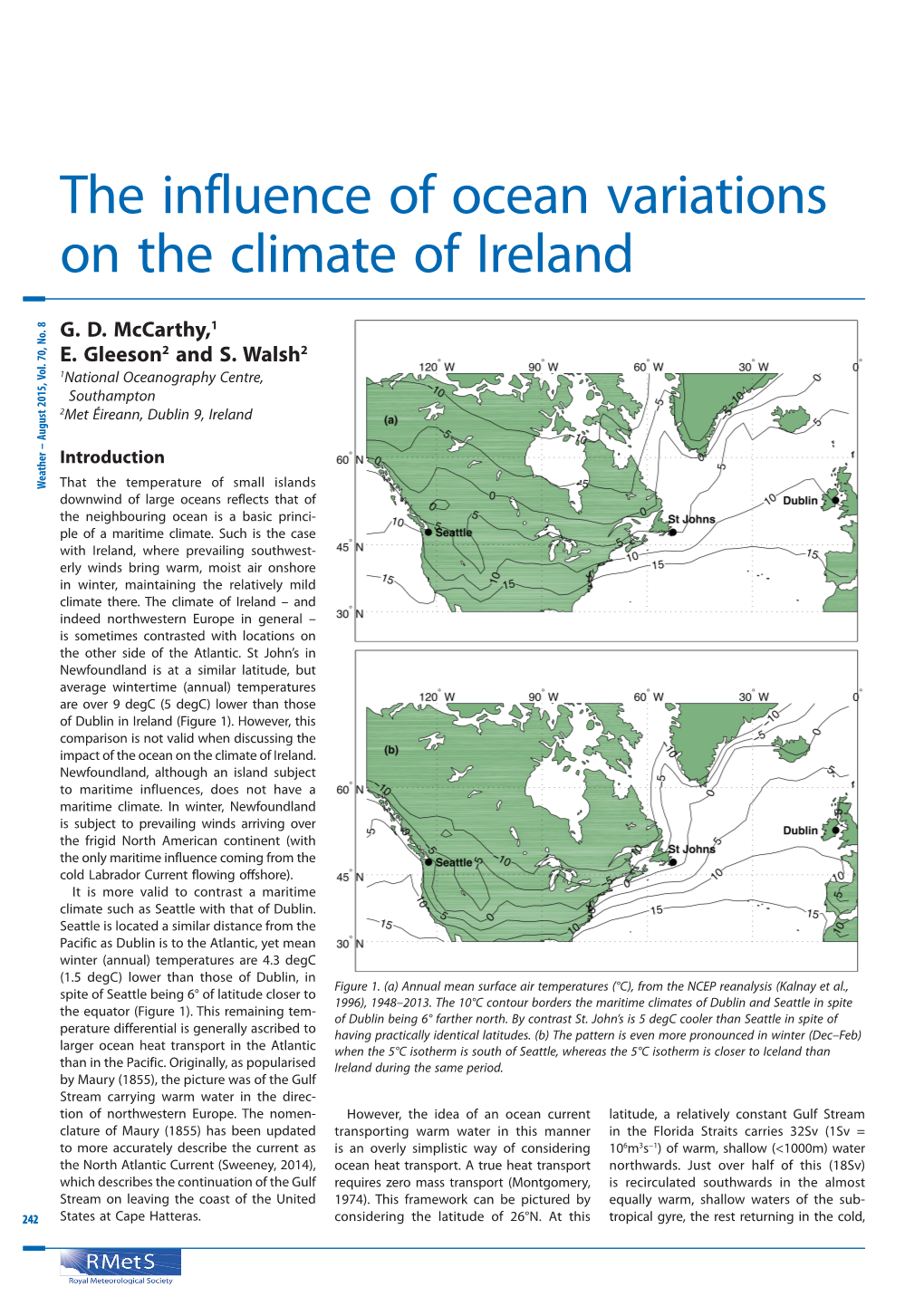 The Influence of Ocean Variations on the Climate of Ireland