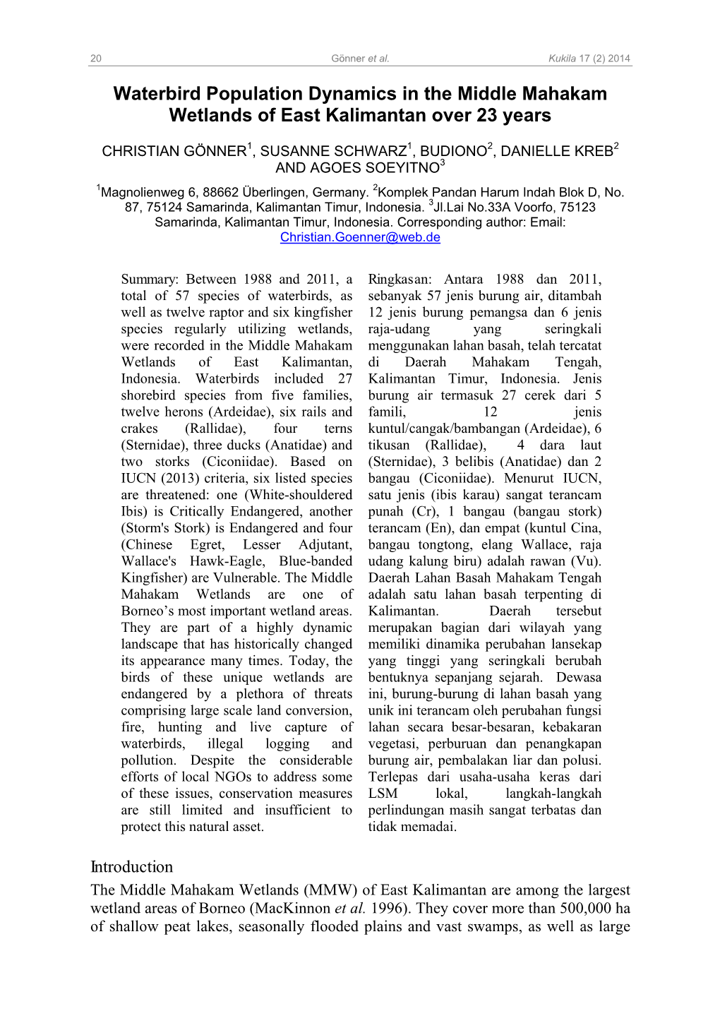 Waterbird Population Dynamics in the Middle Mahakam Wetlands of East Kalimantan Over 23 Years