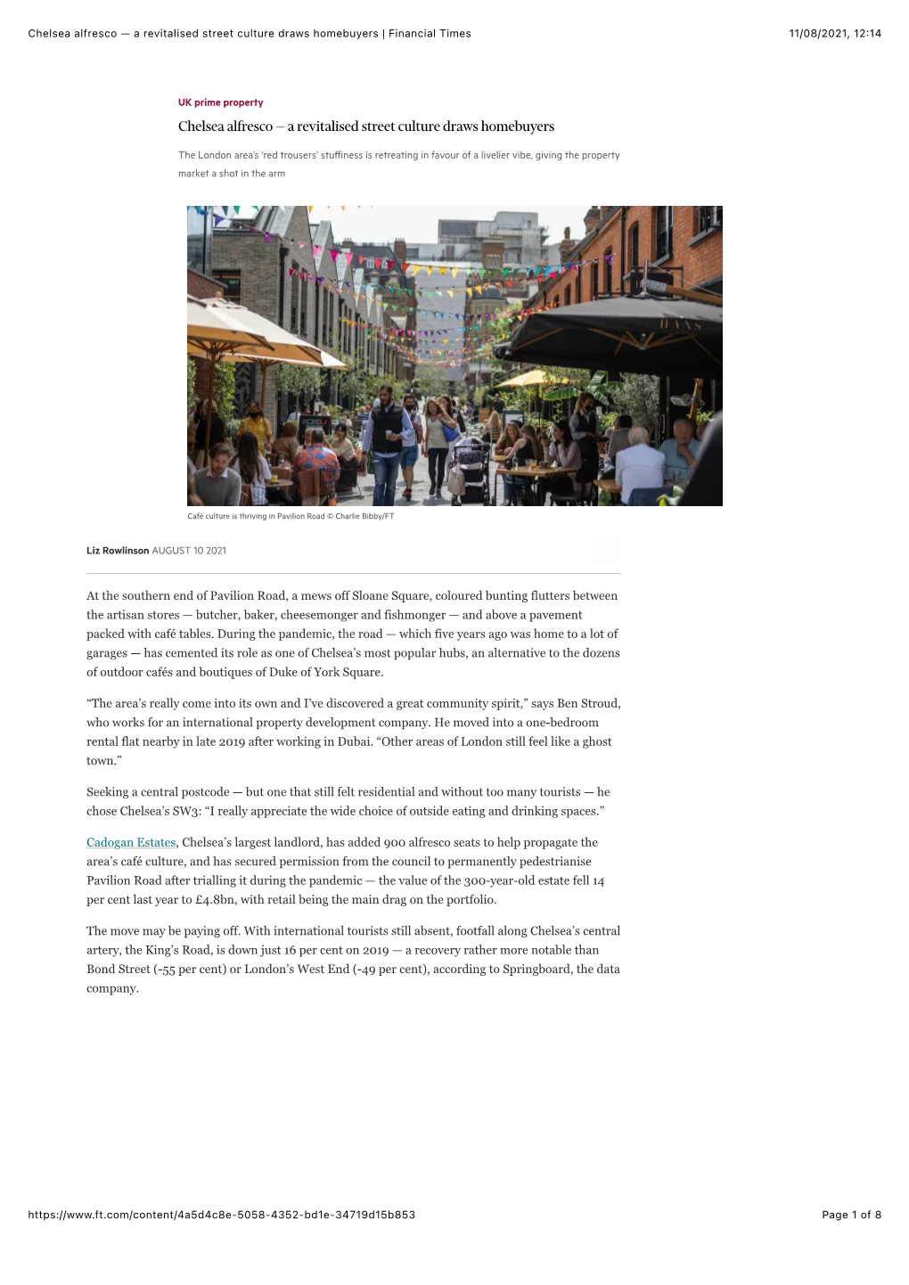 Chelsea Alfresco — a Revitalised Street Culture Draws Homebuyers | Financial Times 11/08/2021, 12:14