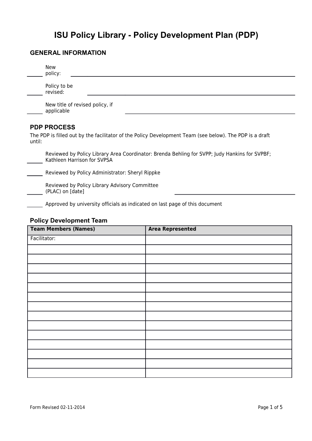 Policy Timeline/Actions