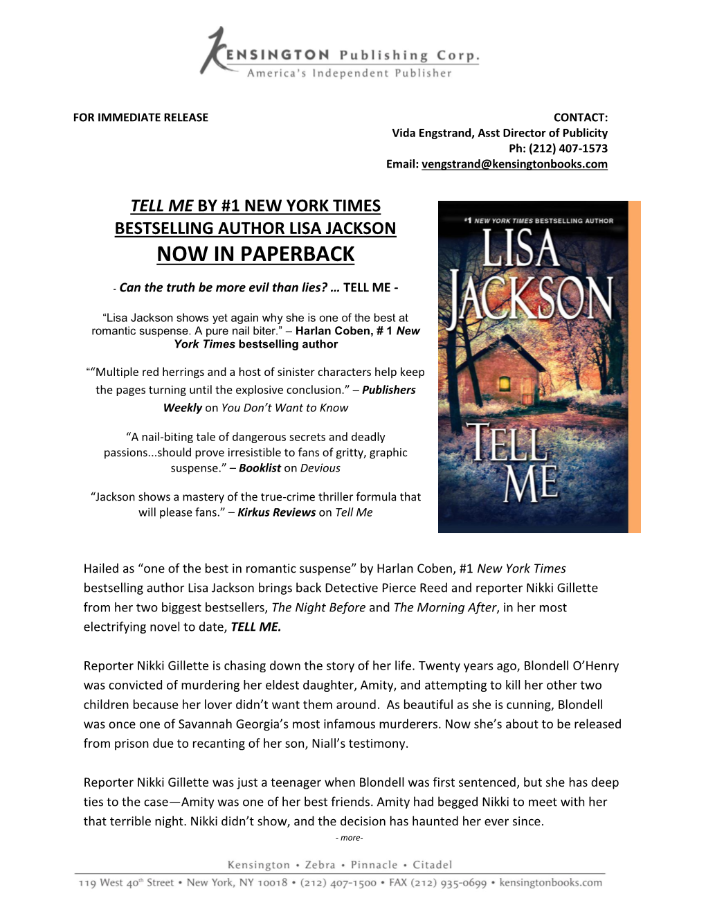 Tell Me by #1 New York Times Bestselling Author Lisa Jackson Now in Paperback