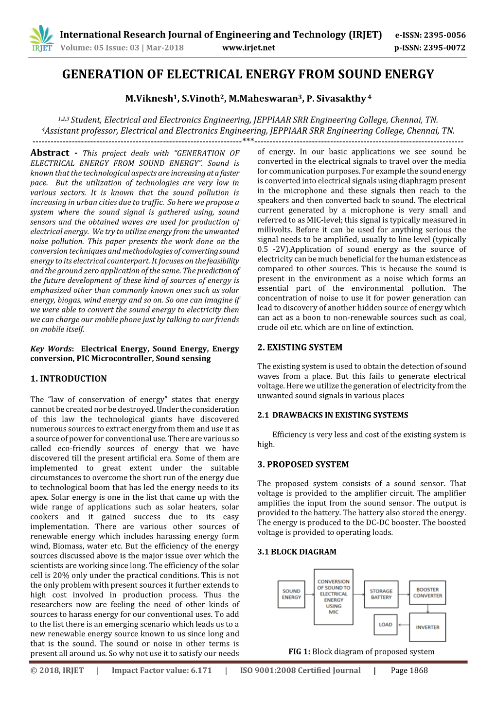 Generation of Electrical Energy from Sound Energy