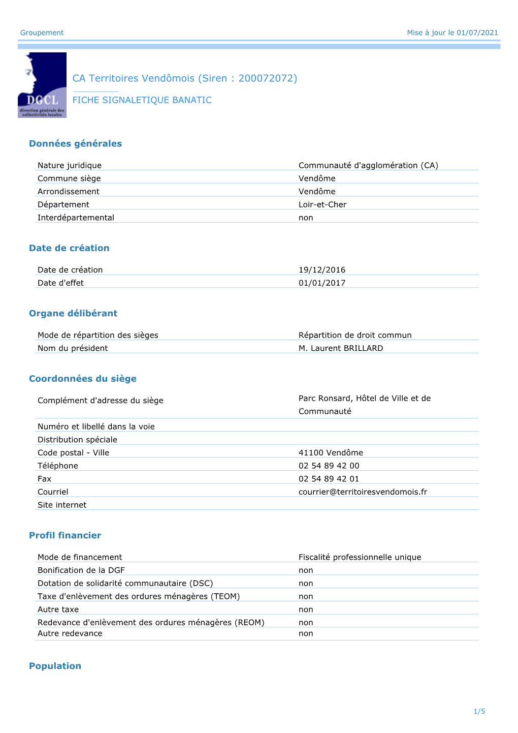 CA Territoires Vendômois (Siren : 200072072)