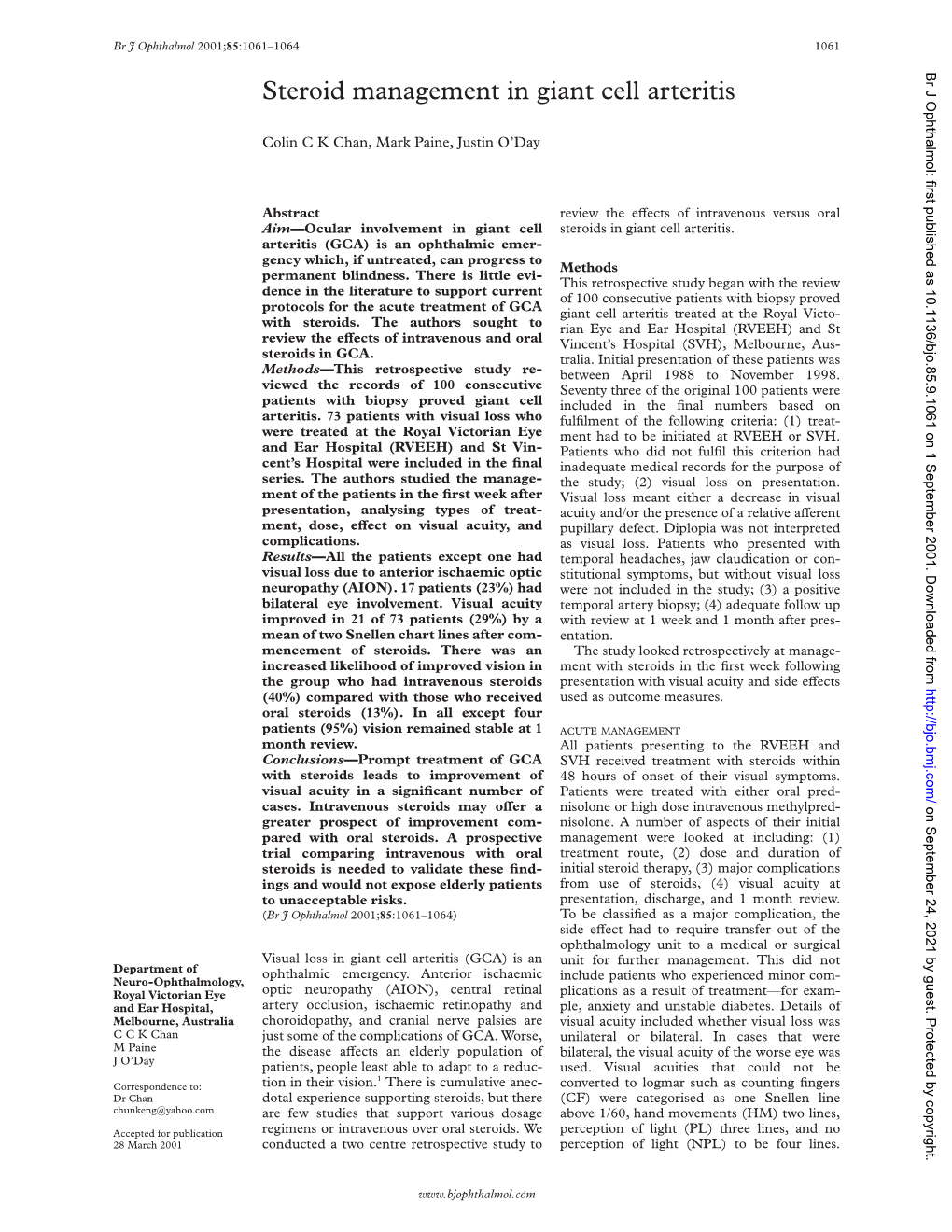 Steroid Management in Giant Cell Arteritis