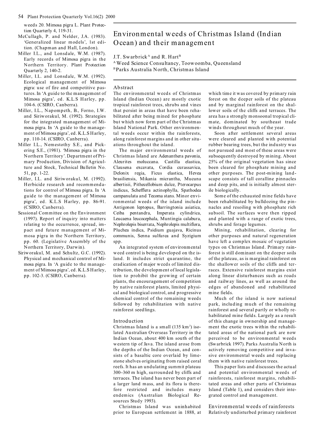 Environmental Weeds of Christmas Island (Indian ‘Generalized Linear Models’, 1St Edi- Ocean) and Their Management Tion