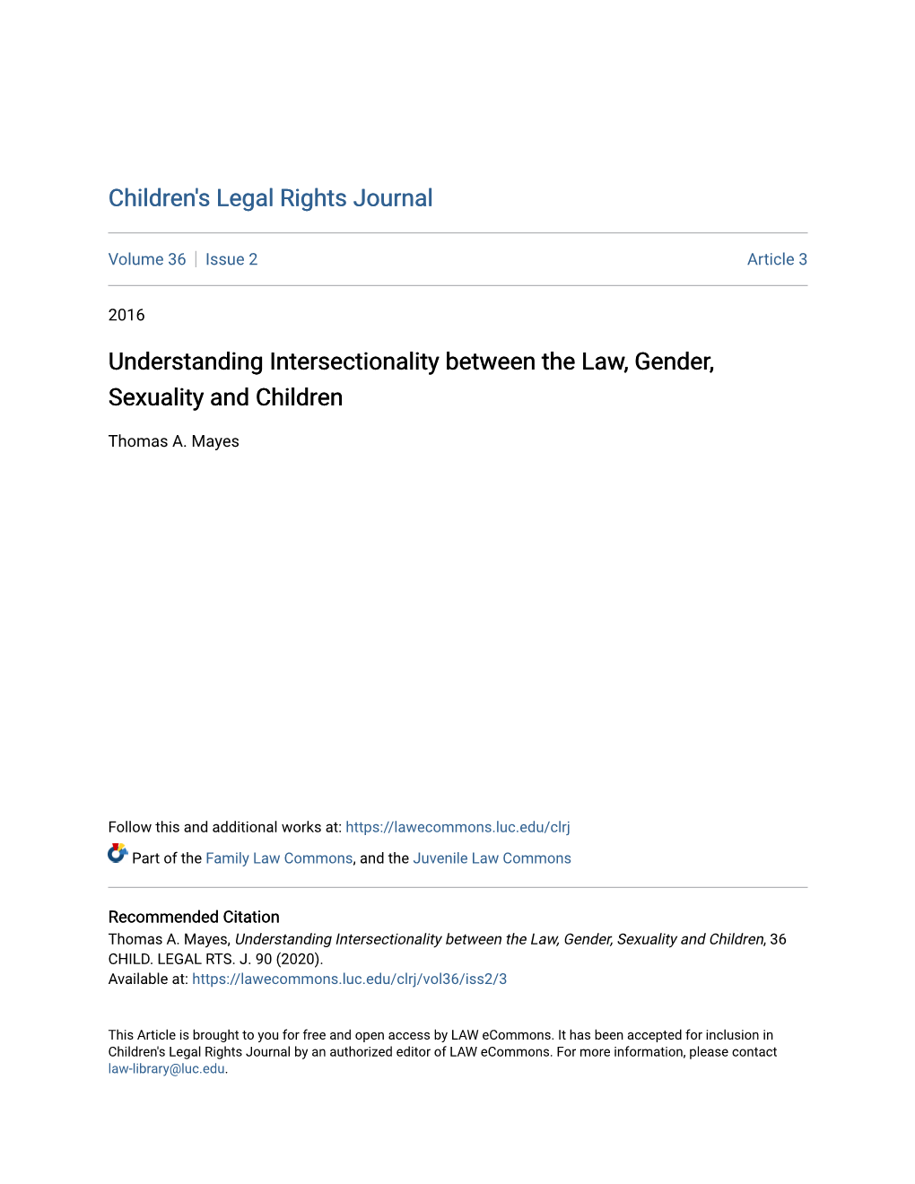 Understanding Intersectionality Between the Law, Gender, Sexuality and Children