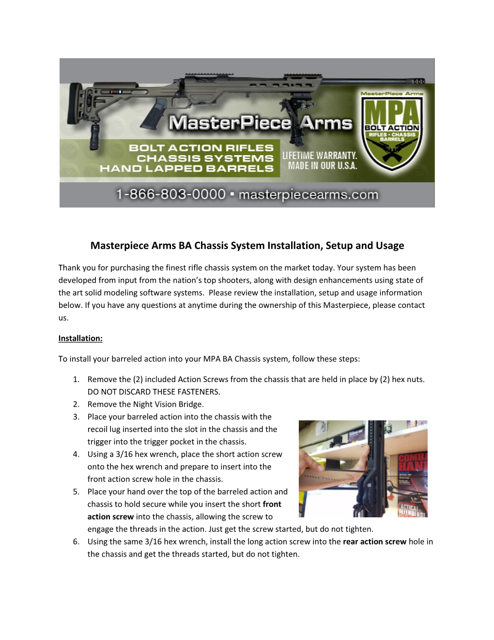 Masterpiece Arms BA Chassis System Installation, Setup and Usage
