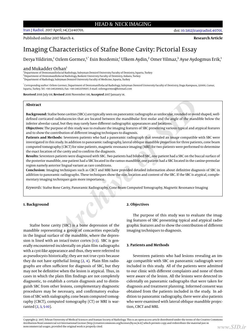 Imaging Characteristics of Stafne Bone Cavity: Pictorial Essay