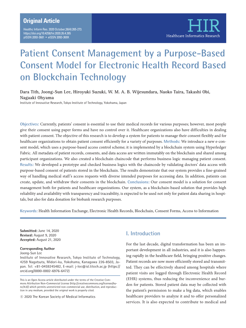 Patient Consent Management by a Purpose-Based Consent Model for Electronic Health Record Based on Blockchain Technology