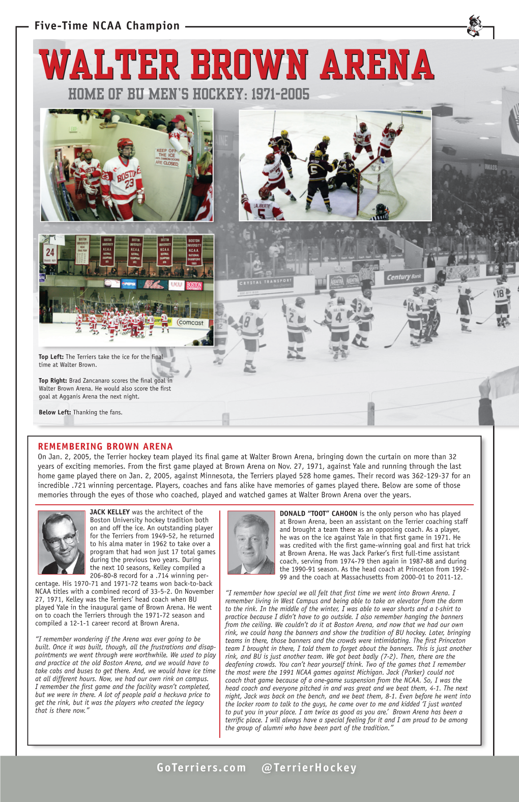 Walter Brown Arena Home of Bu Men’S Hockey: 1971-2005