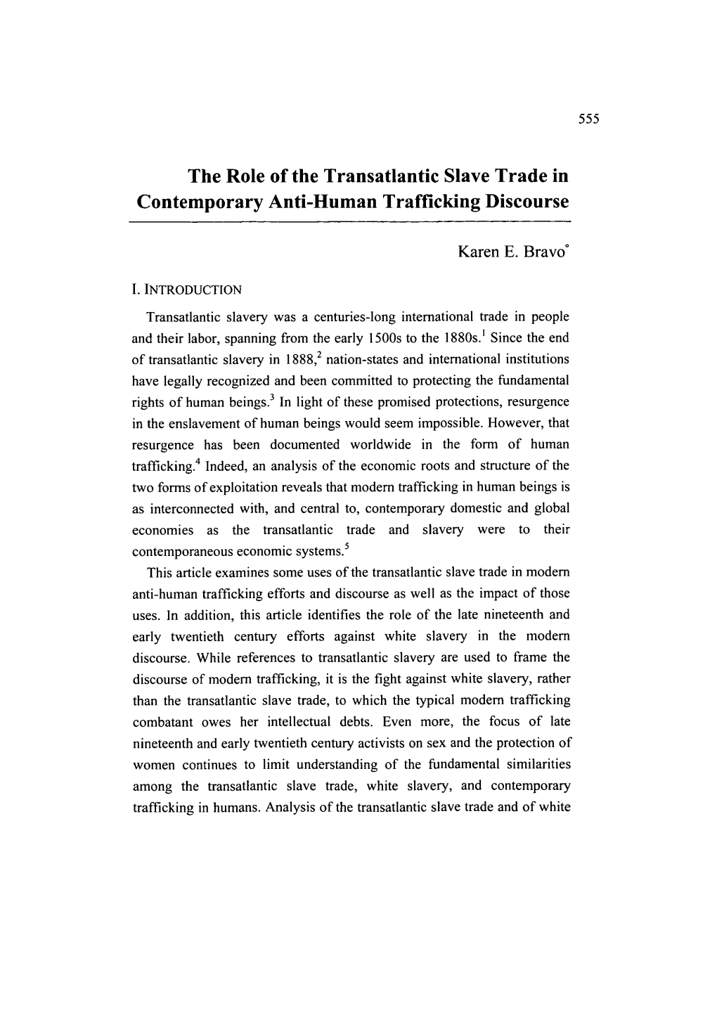 The Role of the Transatlantic Slave Trade in Contemporary Anti-Human Trafficking Discourse