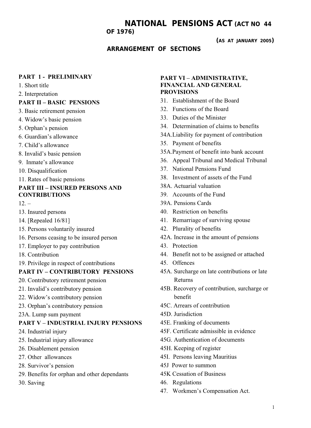 National Pensions Act (Act No 44 of 1976)