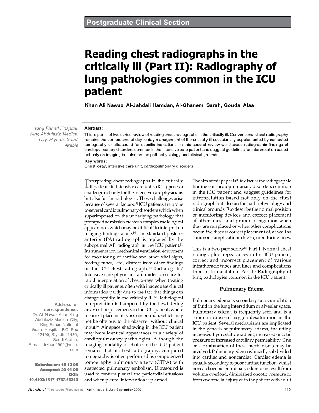 Reading Chest Radiographs in the Critically Ill (Part II): Radiography of Lung Pathologies Common in the ICU Patient