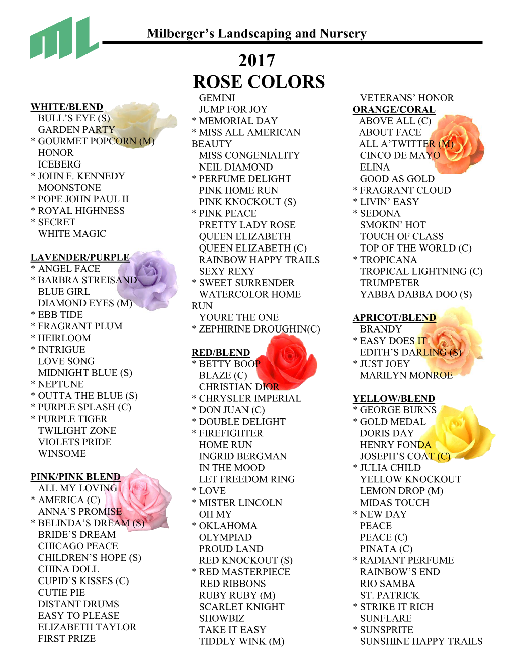 2017 Rose Colors