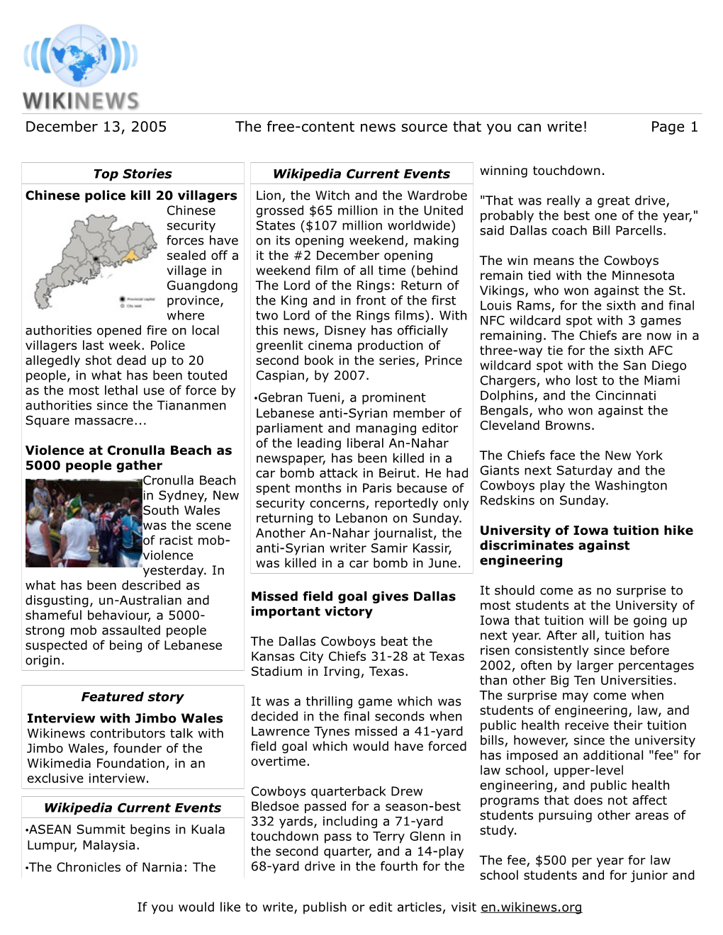 December 13, 2005 the Free-Content News Source That You Can Write! Page 1
