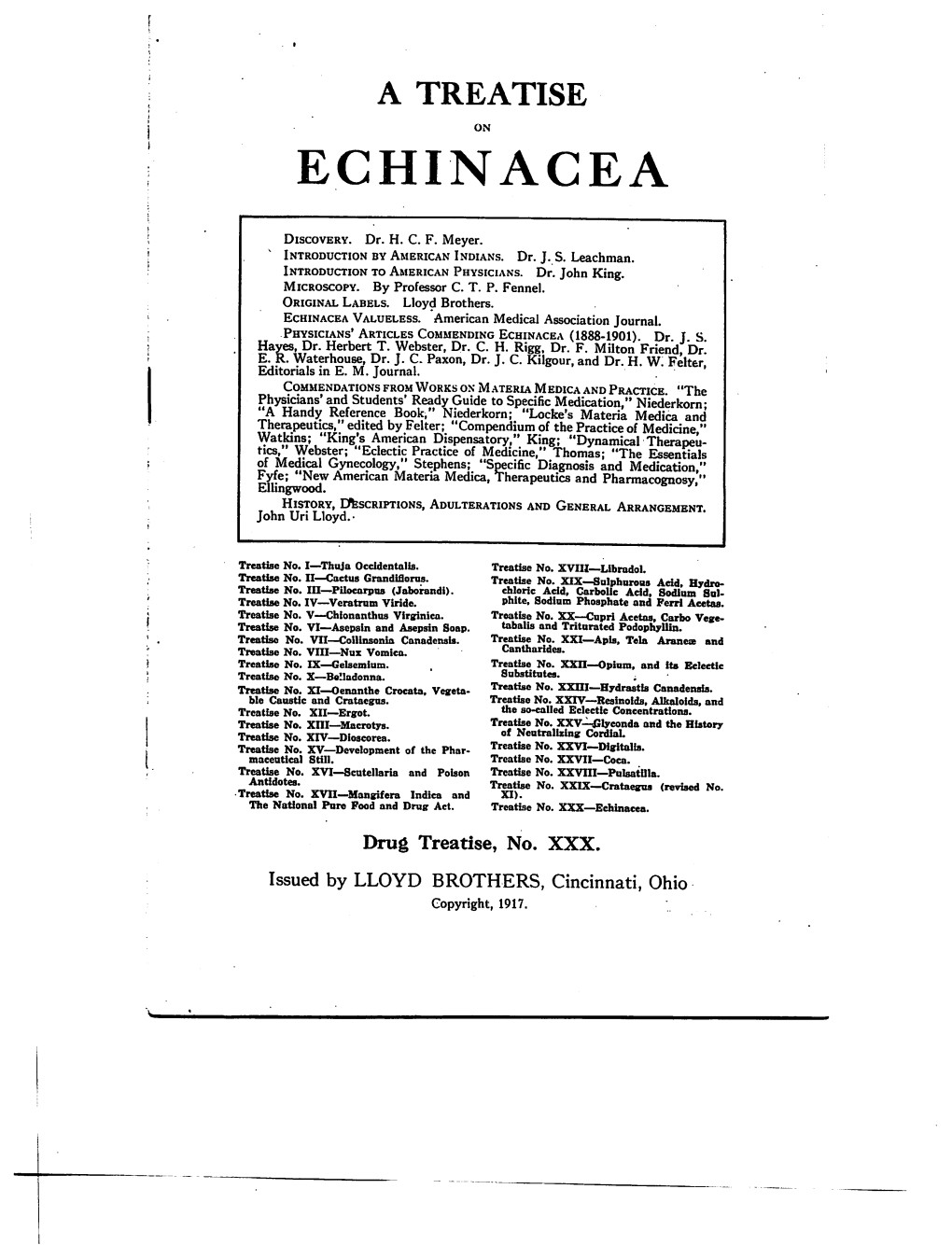 A Treatise on Echinacea, 1917
