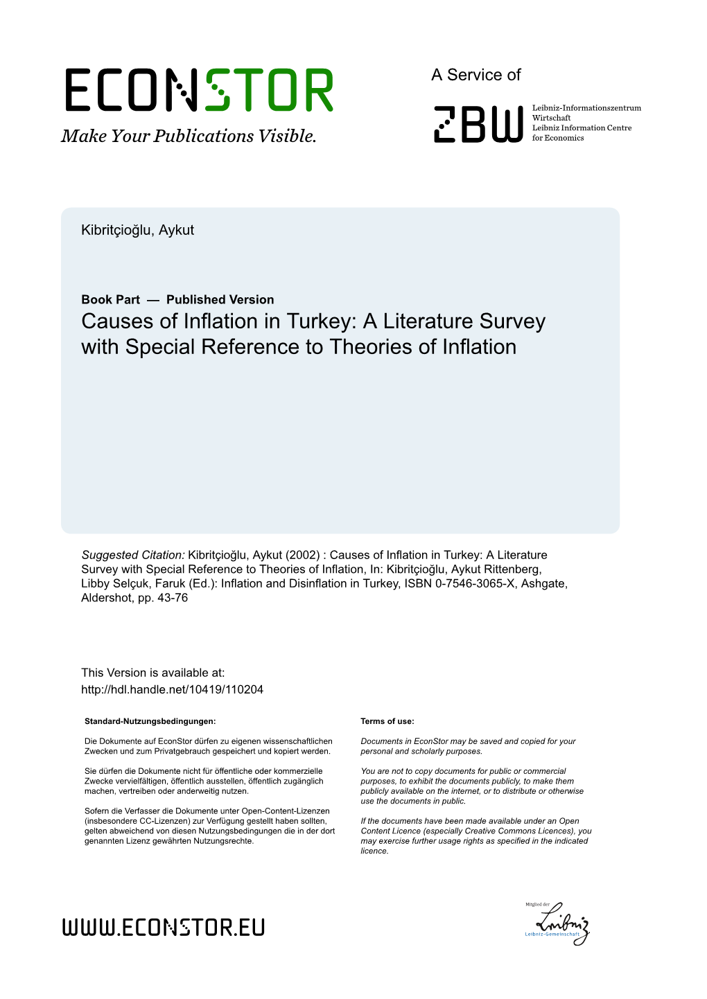 A Literature Survey with Special Reference to Theories of Inflation