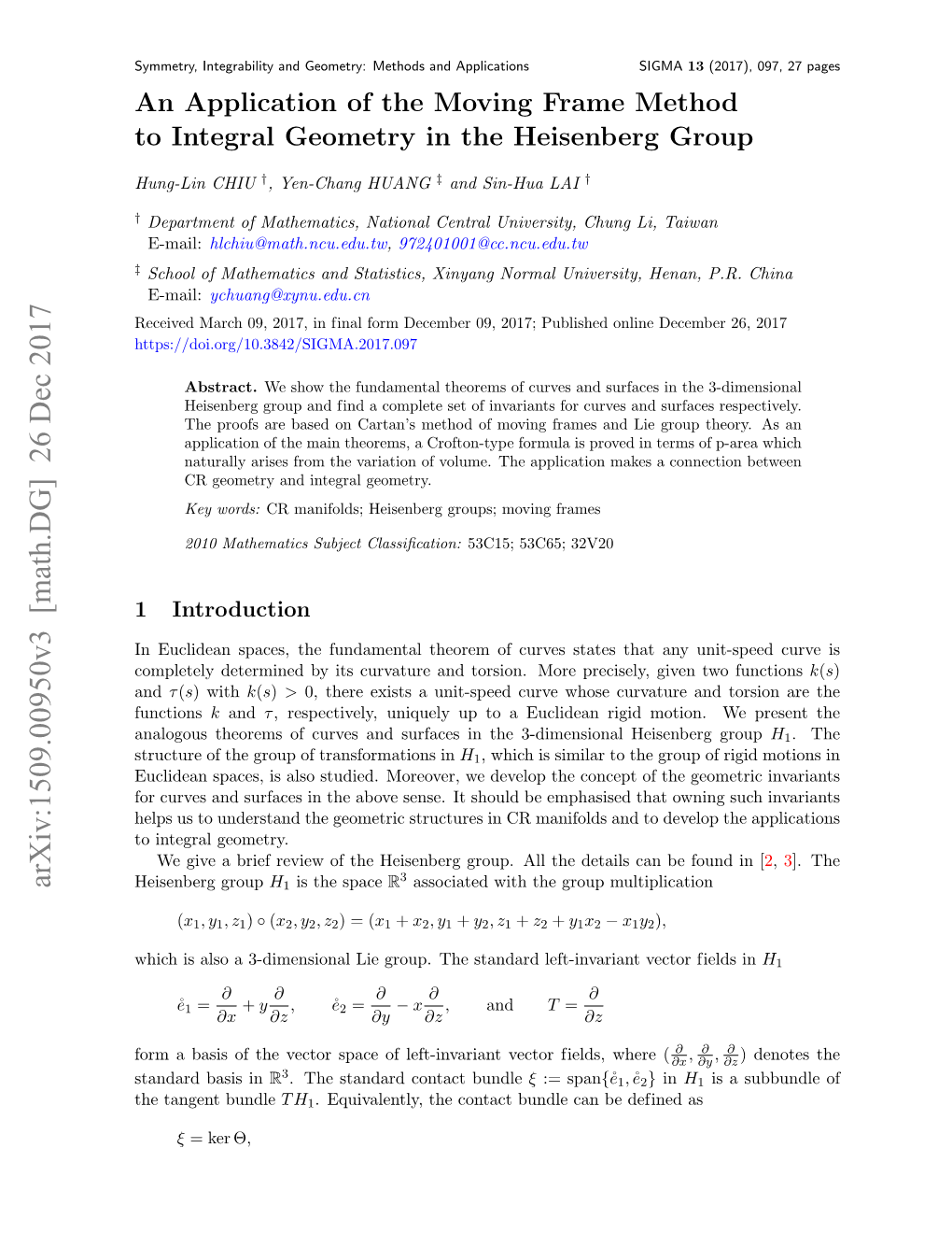 An Application of the Moving Frame Method to Integral Geometry in the Heisenberg Group