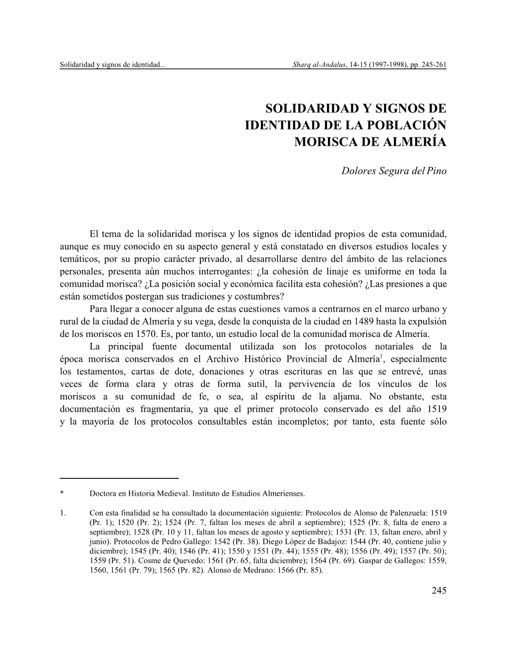 Pdf Solidaridad Y Signos De Identidad De La Población Morisca De Almería