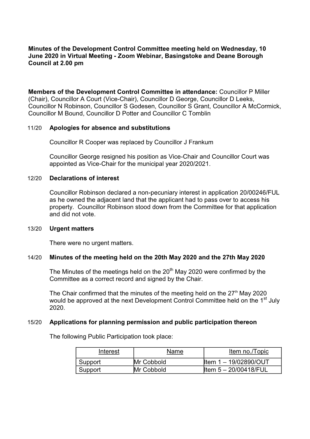 Minutes of the Meeting Held on the 10Th June 2020 , Item 20/20 PDF 442 KB