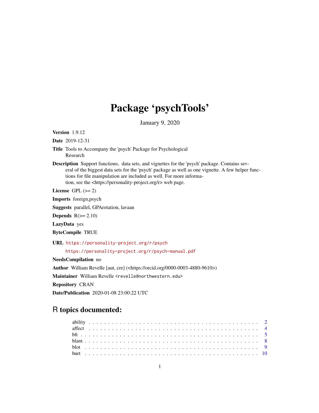 Package 'Psychtools'