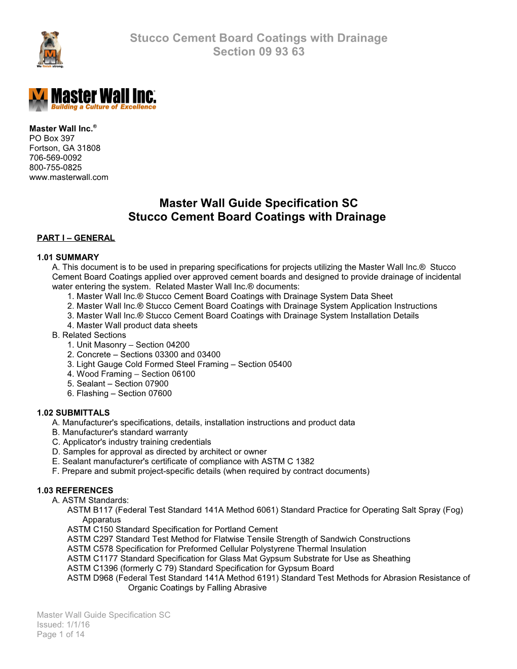 Master Wall Guide Specification SC