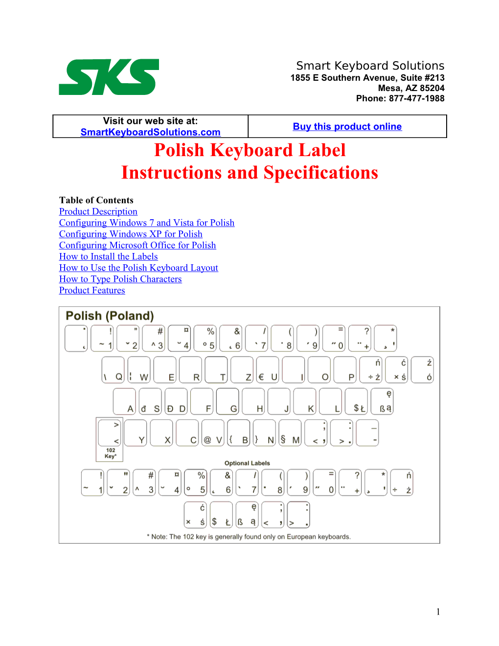 Polish Keyboard Label Instructions and Specifications