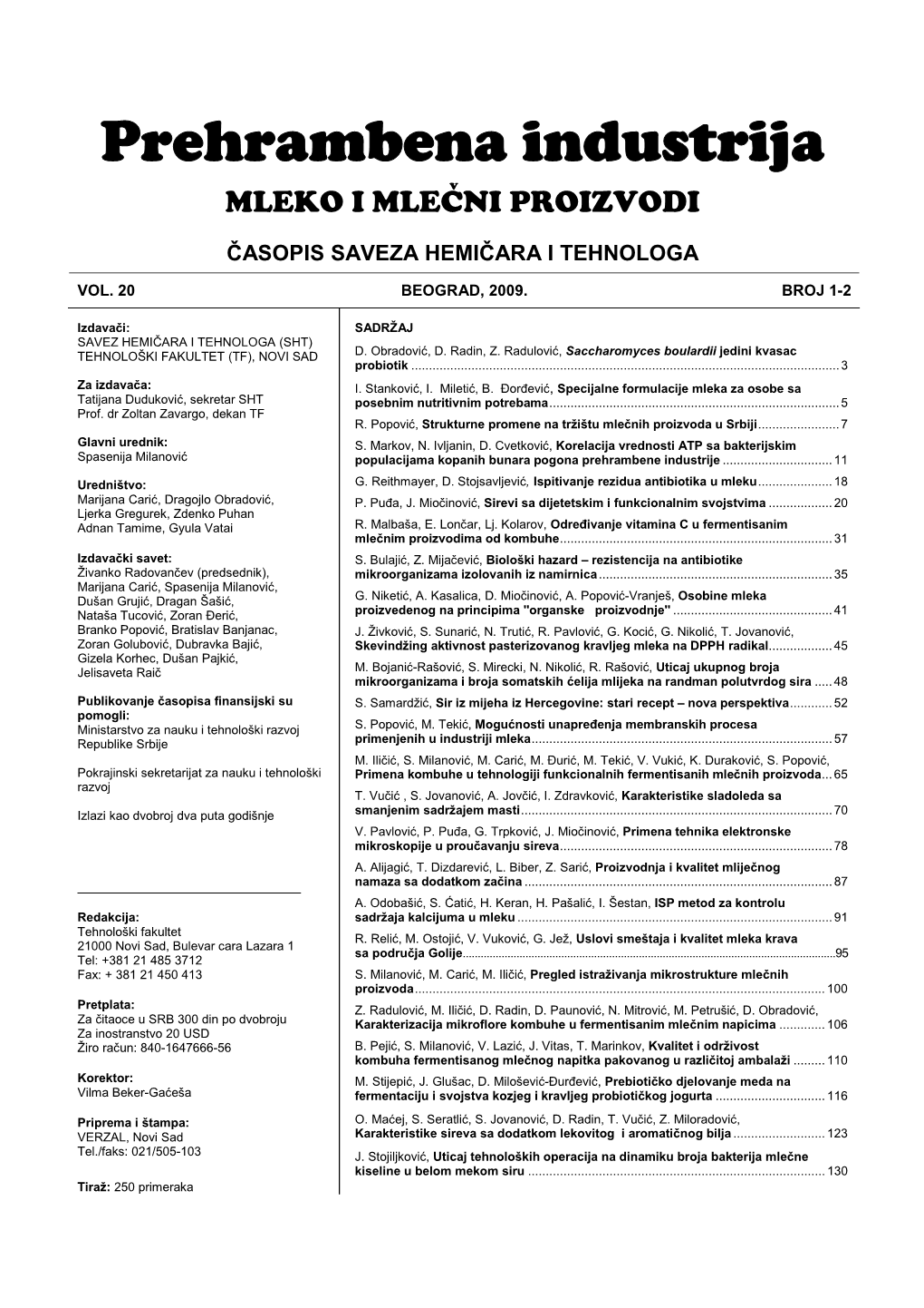 Prehrambena Industrija V MLEKO I MLECNI PROIZVODI