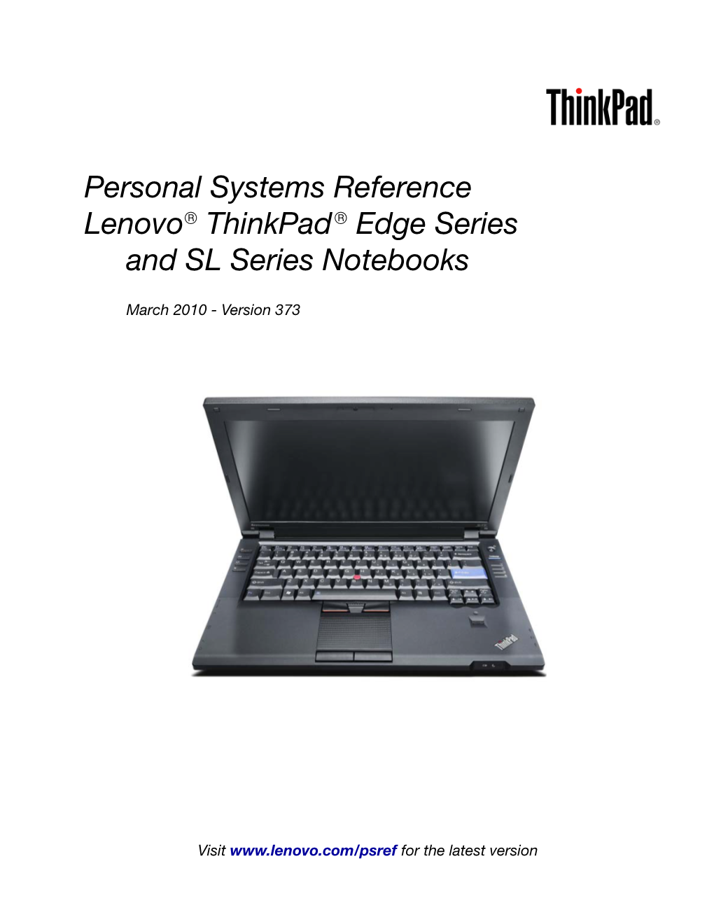 Personal Systems Reference Lenovo Thinkpad Edge Series and SL