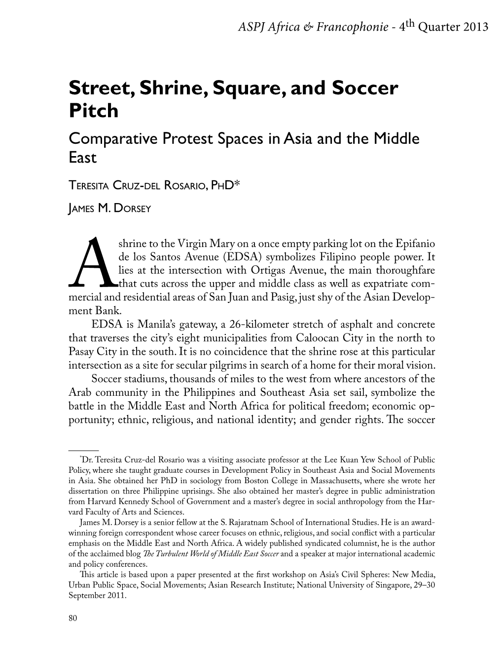 Street, Shrine, Square, and Soccer Pitch Comparative Protest Spaces in Asia and the Middle East