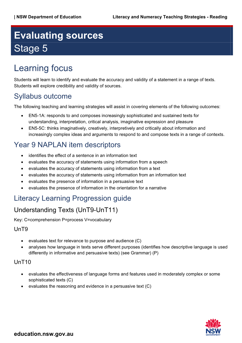 Reading: Evaluating Sources Stage 5 Teaching Strategies What Is Fact and What Is Opinion? 1