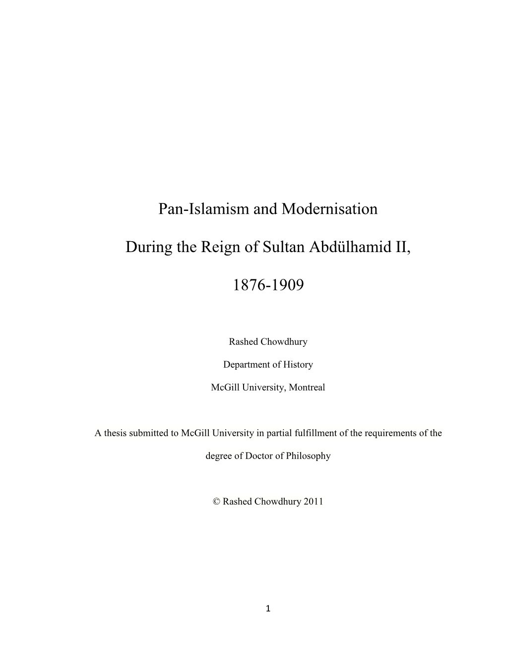 Pan-Islamism and Modernisation During The