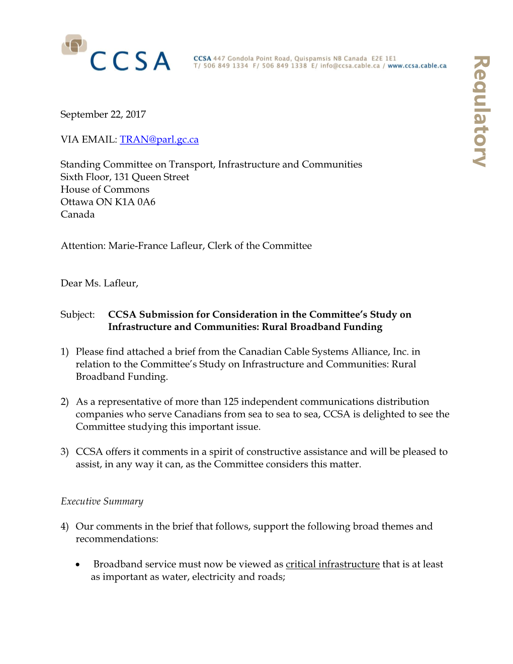 CCSA Submission to TRAN Committee 22Sept2017