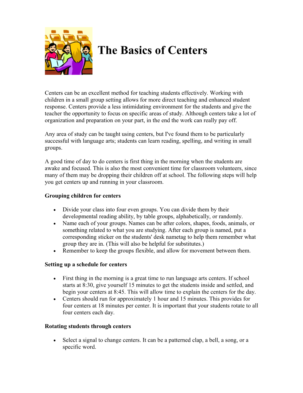 Grouping Children for Centers