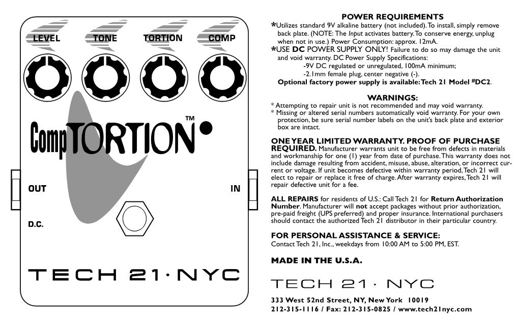 Comptortion Logically, and Uniquely, Combines Two Effects: the Comptortion Is Designed for Use with Any Amp - - Tube Or Solid Compression and Distortion