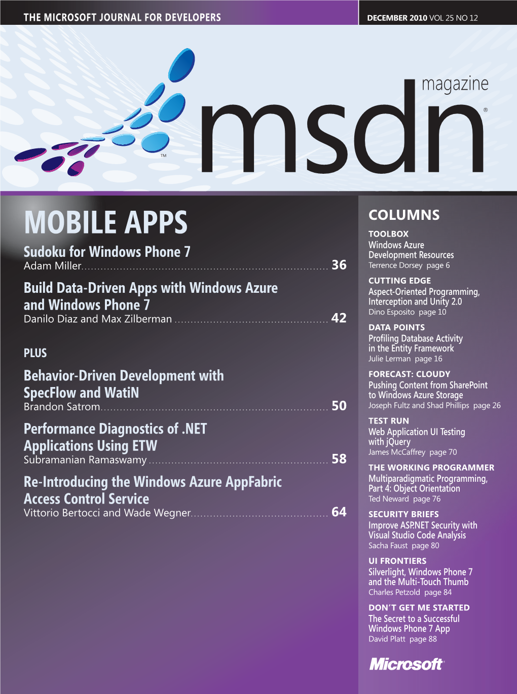 MOBILE APPS TOOLBOX Windows Azure Sudoku for Windows Phone 7 Development Resources Adam Miller