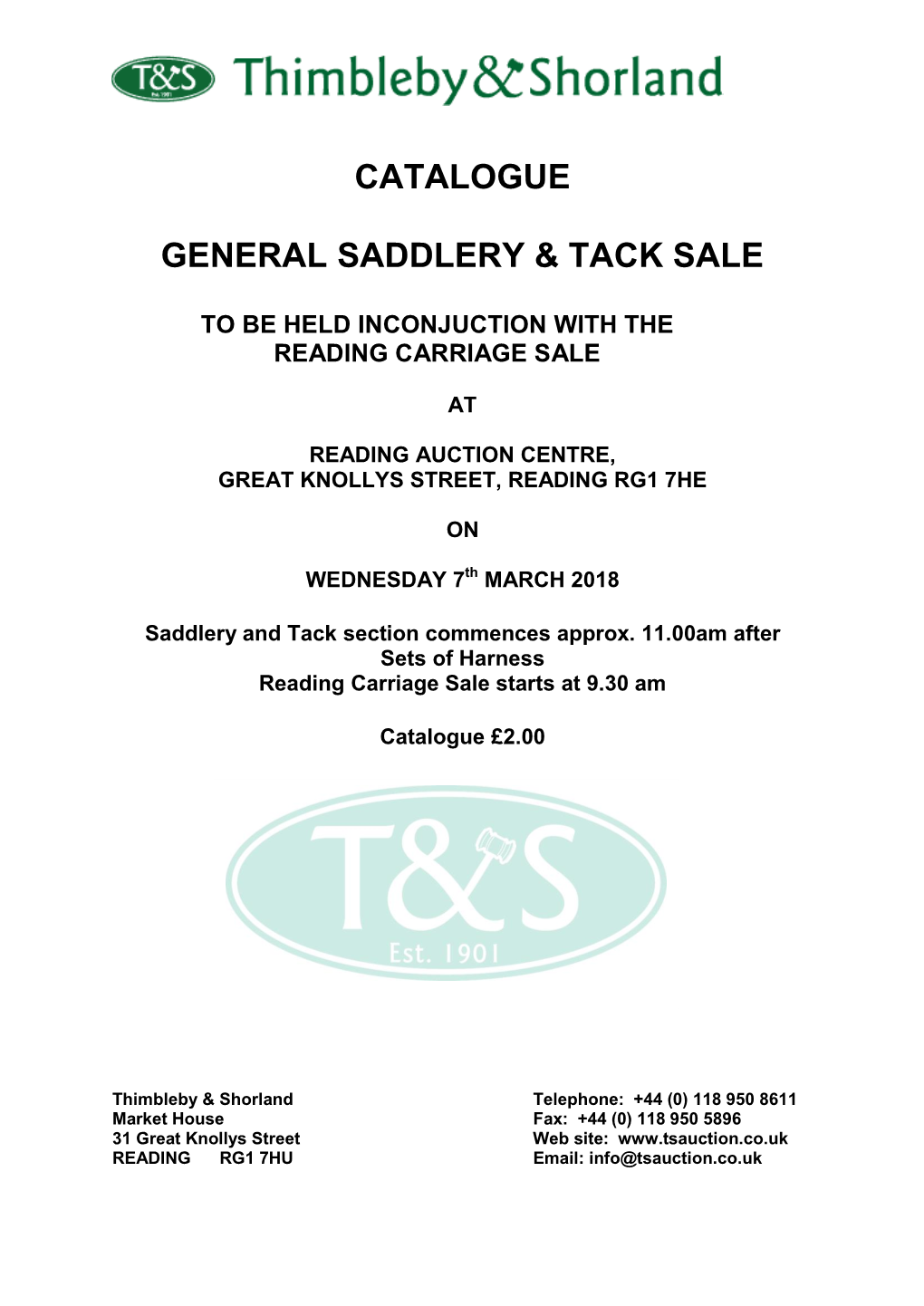 Catalogue General Saddlery & Tack Sale