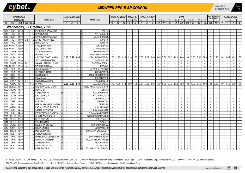 Midweek Regular Coupon 30/09/2019 10:31 1 / 6