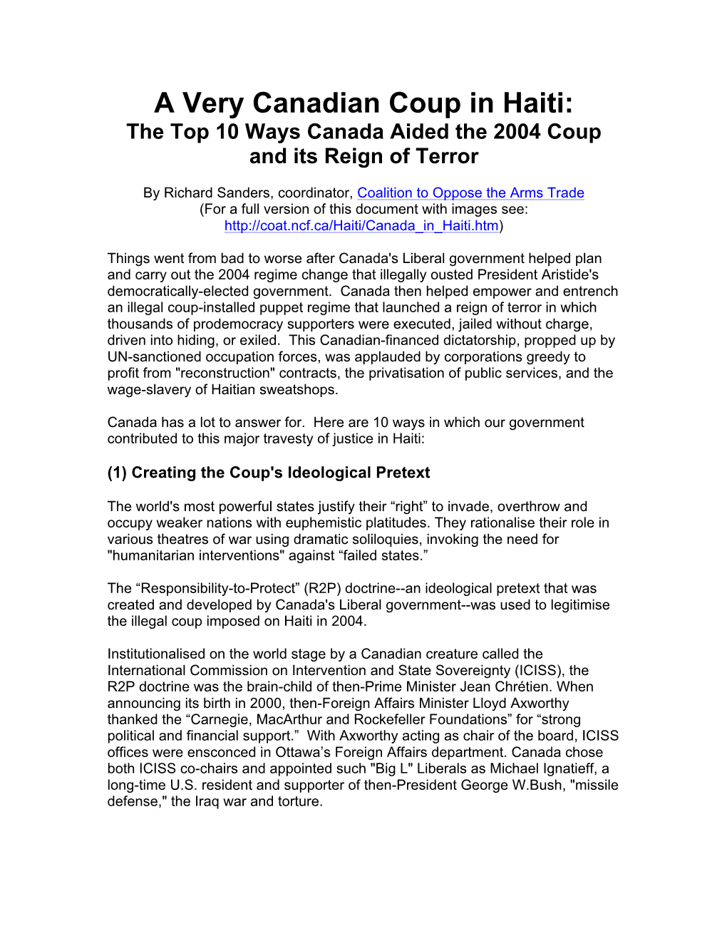 A Very Canadian Coup in Haiti: the Top 10 Ways Canada Aided the 2004 Coup and Its Reign of Terror