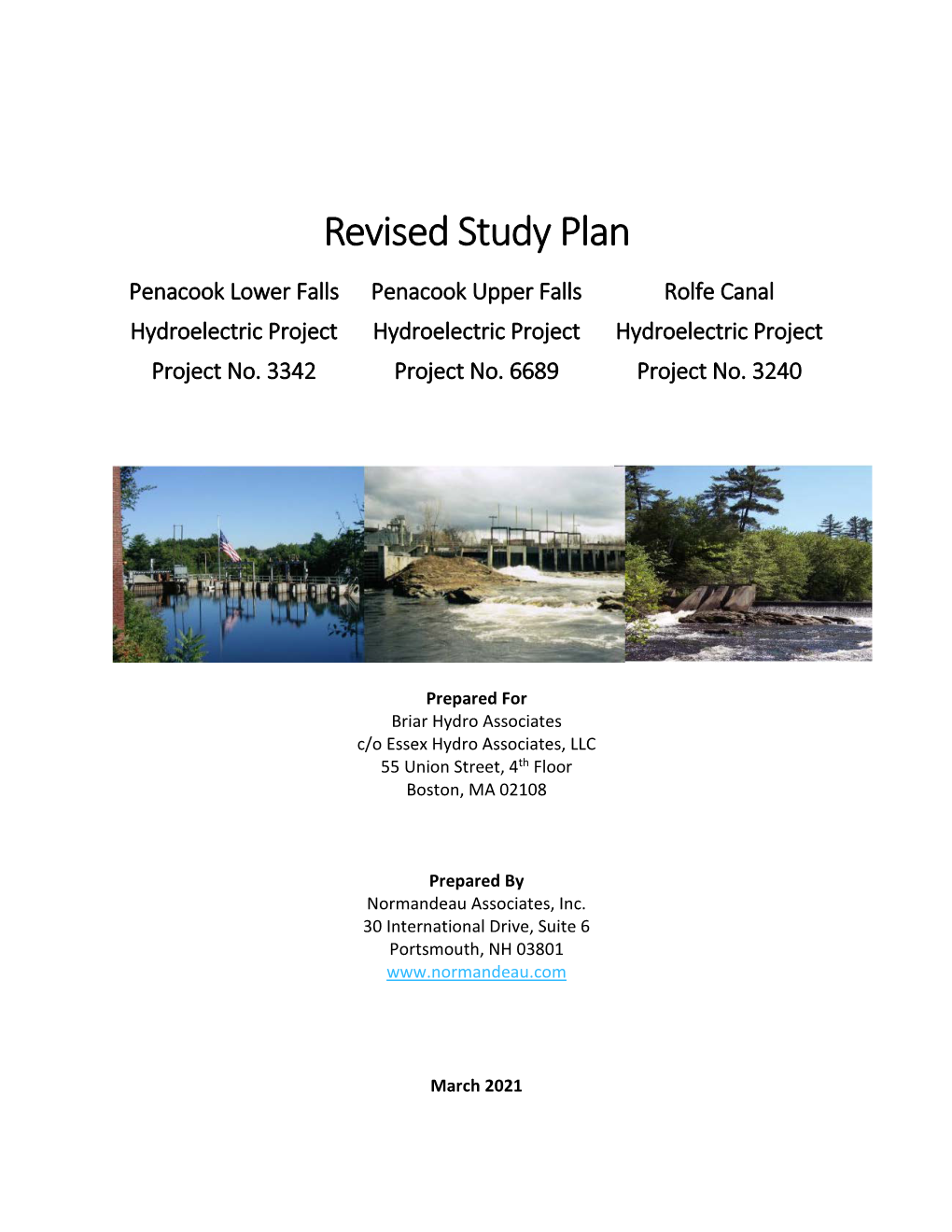 Revised Study Plan Penacook Lower Falls Penacook Upper Falls Rolfe Canal Hydroelectric Project Hydroelectric Project Hydroelectric Project Project No