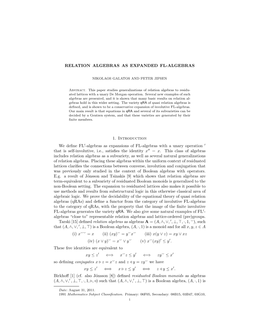 Relation Algebras As Expanded Fl-Algebras 11