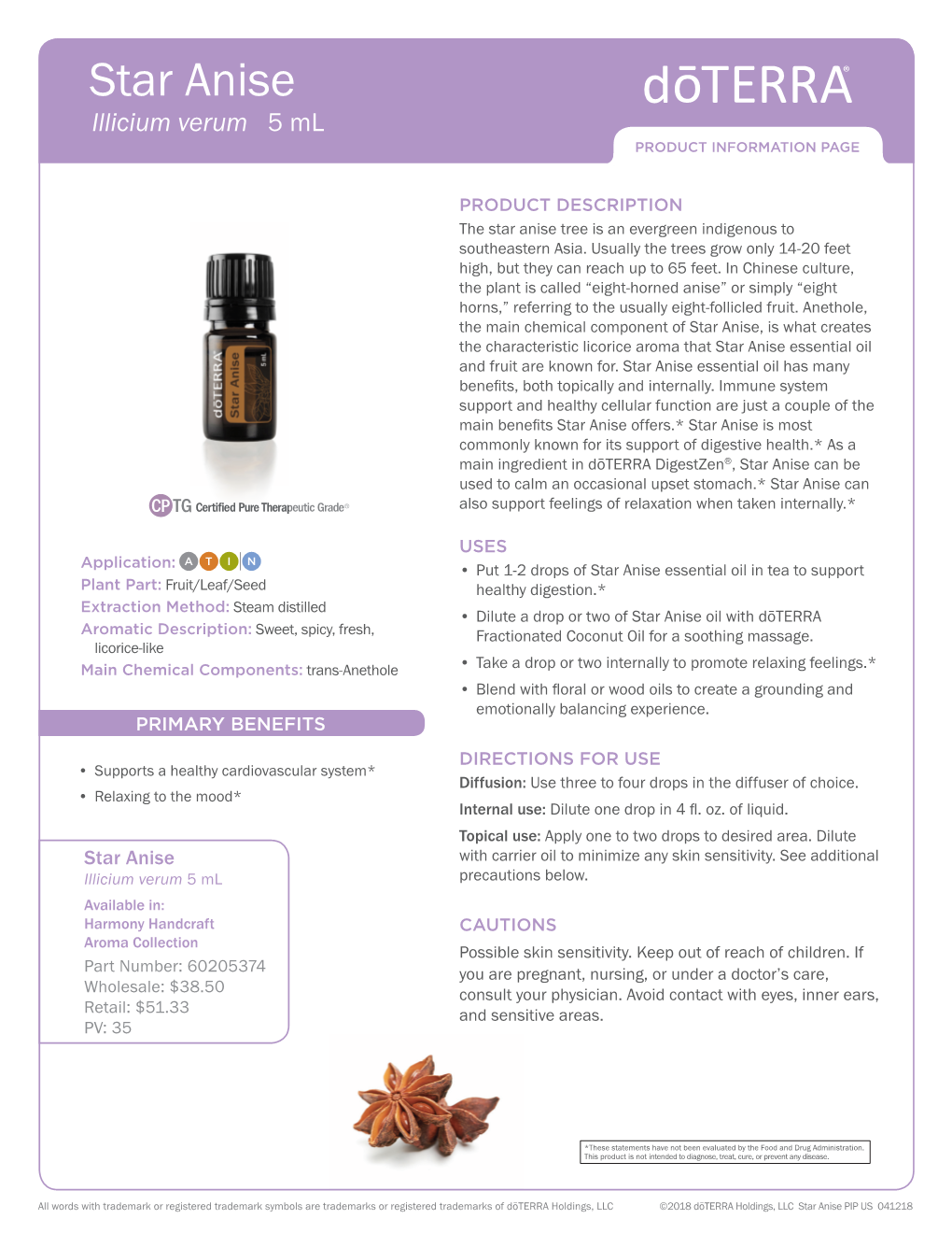 Star Anise Illicium Verum 5 Ml PRODUCT INFORMATION PAGE