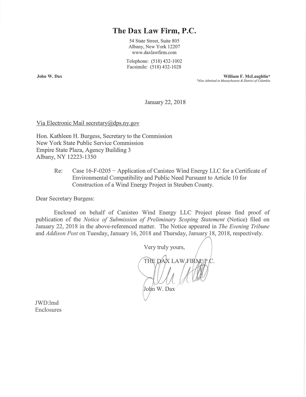 The Dax Law Firm, P.C. 54 State Street, Suite 805 Albany, New York 12207 Telephone: (518) 432-1002 Facsimile: (518) 432-1028