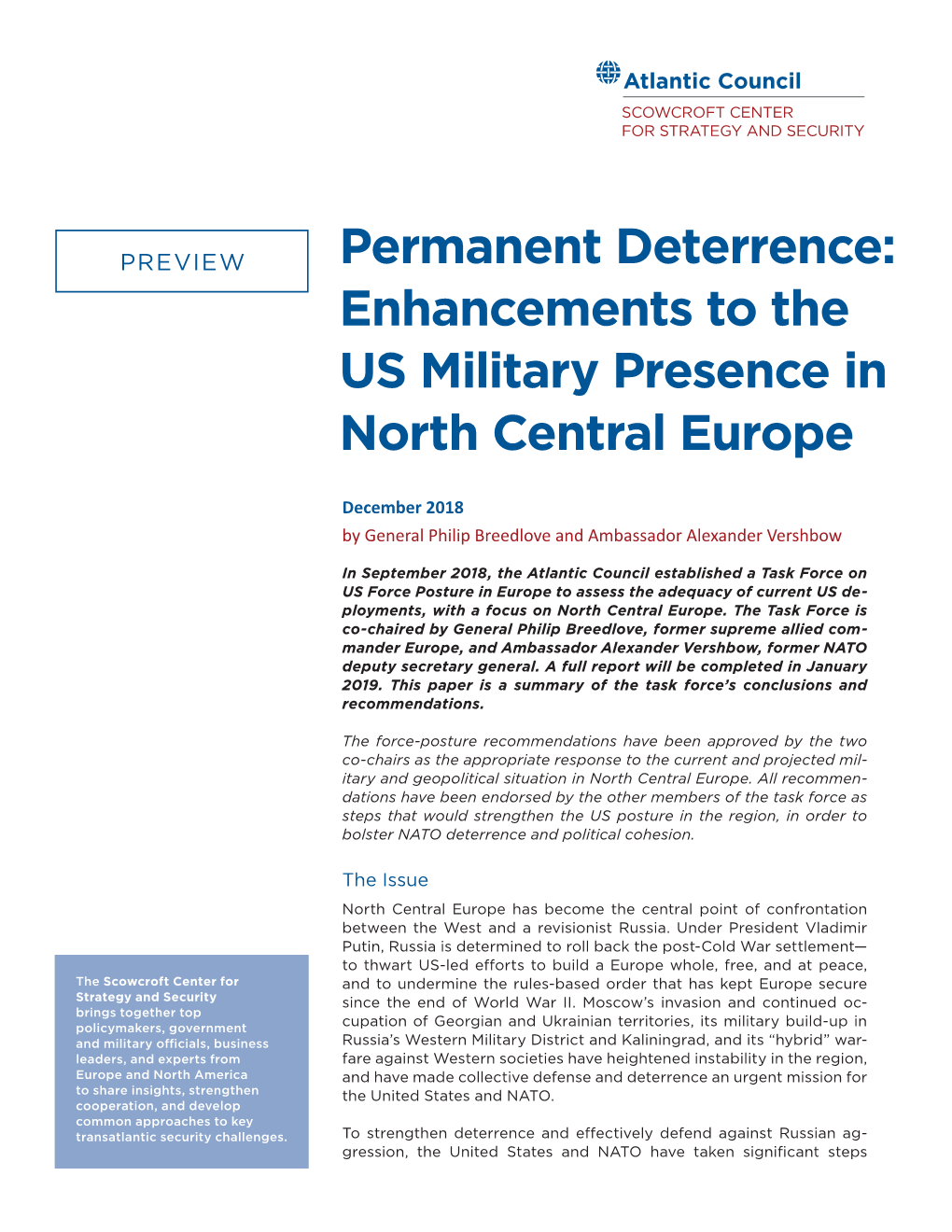 Permanent Deterrence: Enhancements to the US Military Presence in North Central Europe