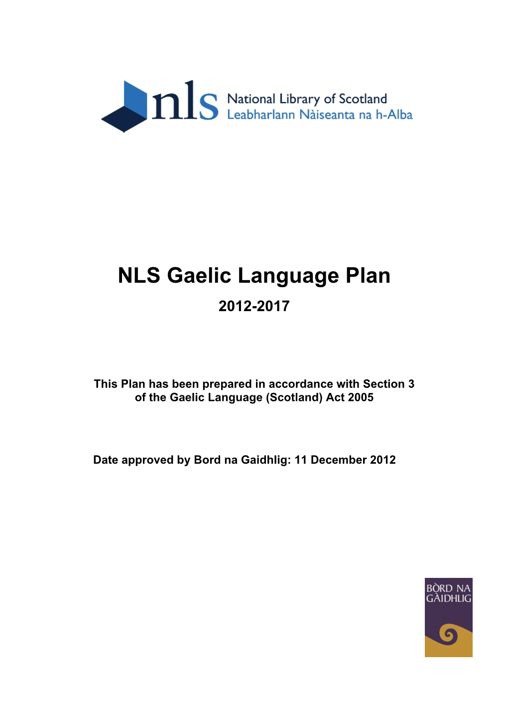 National Library of Scotland Gaelic Language Plan 2012-17