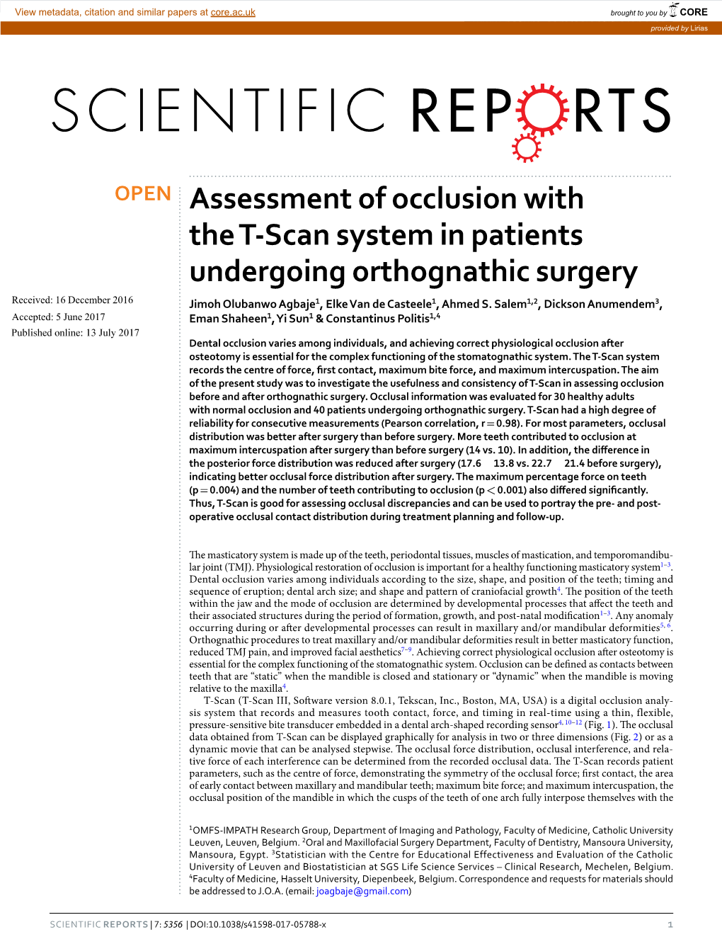 Assessment of Occlusion with the T-Scan System in Patients