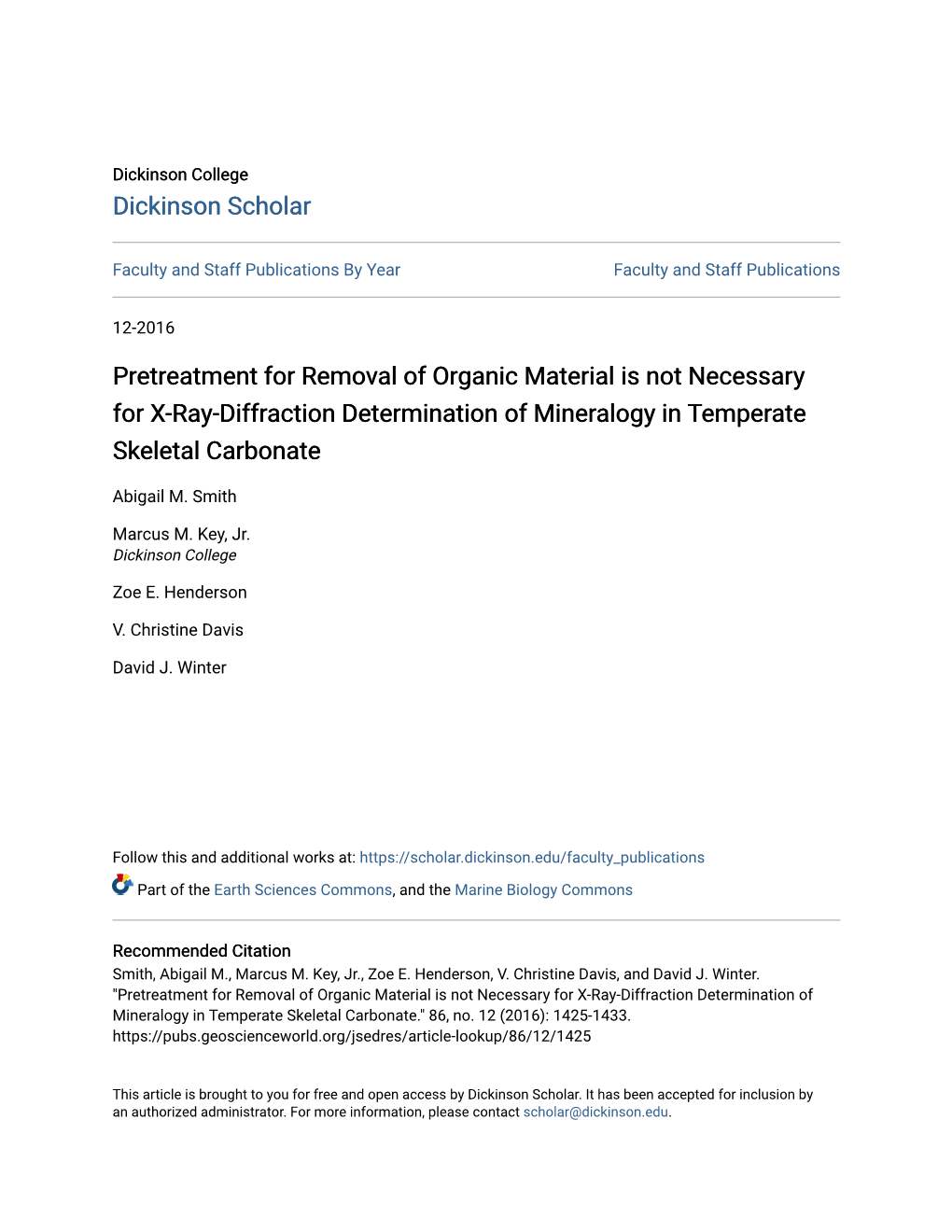 Pretreatment for Removal of Organic Material Is Not Necessary for X-Ray-Diffraction Determination of Mineralogy in Temperate Skeletal Carbonate