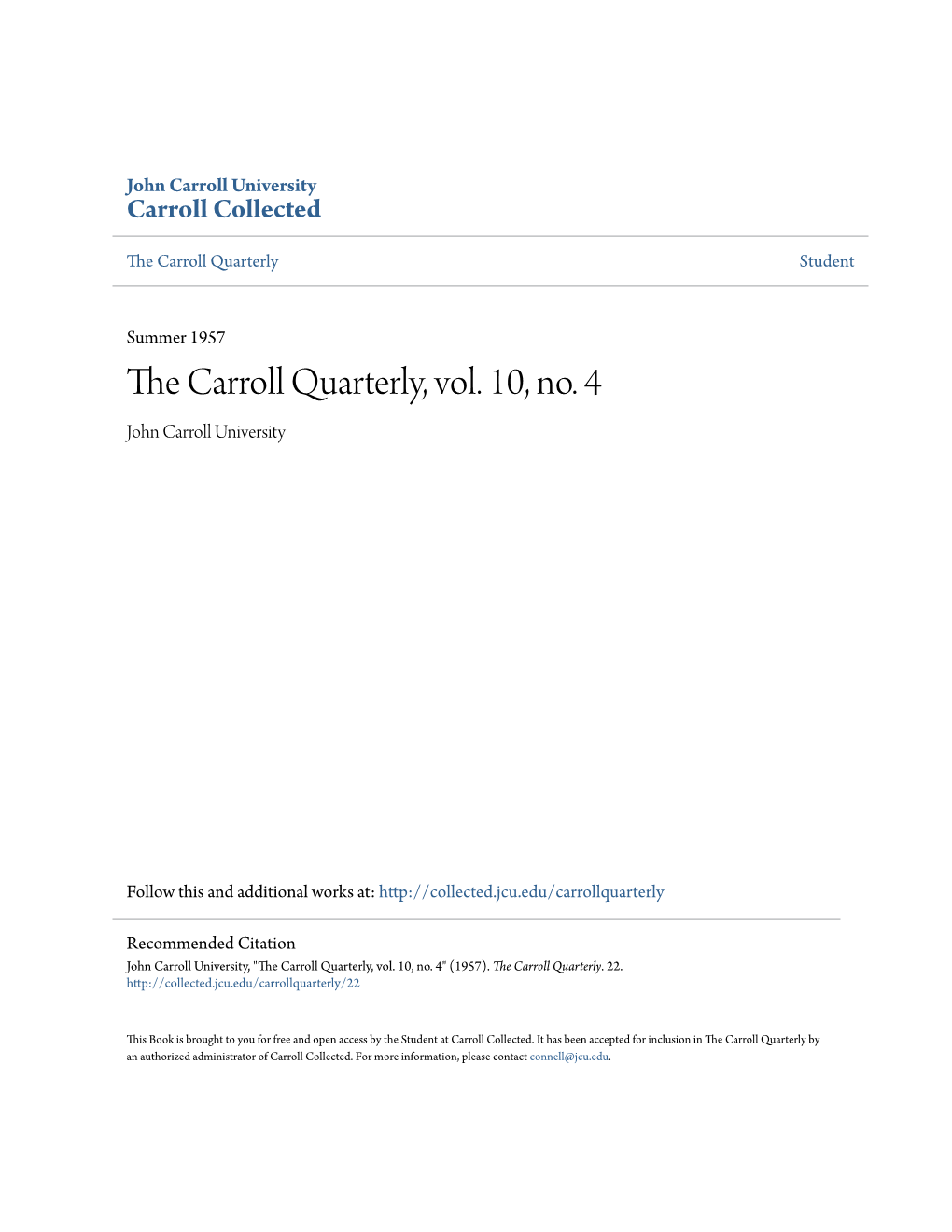 The Carroll Quarterly, Vol. 10, No. 4