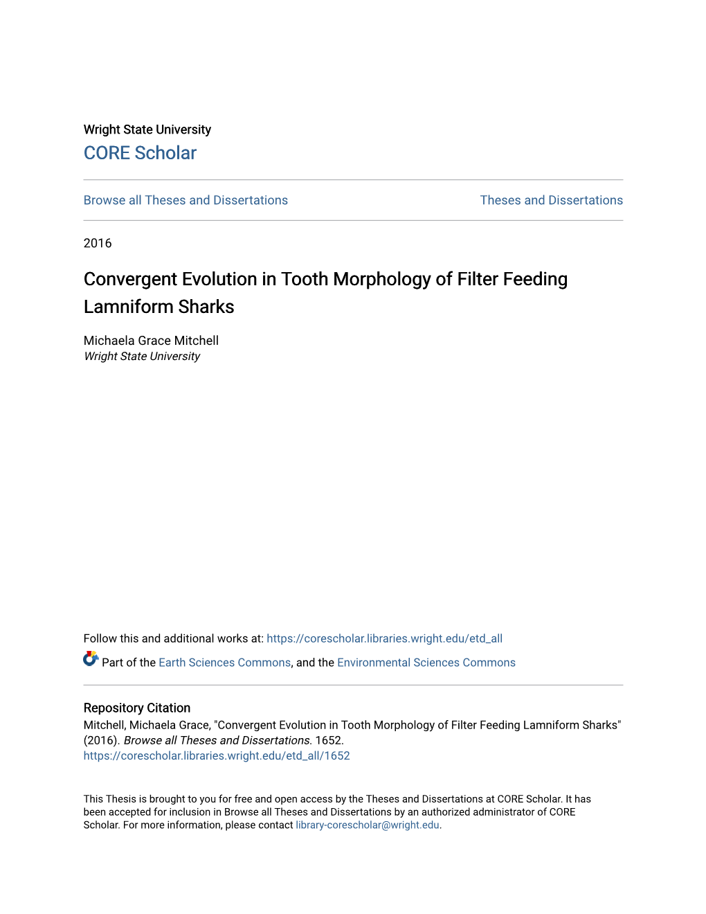 Convergent Evolution in Tooth Morphology of Filter Feeding Lamniform Sharks