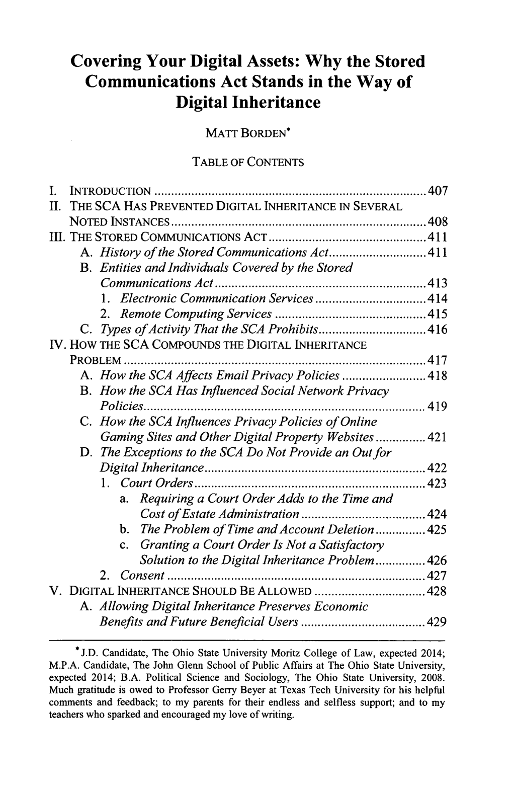 Why the Stored Communications Act Stands in the Way of Digital Inheritance